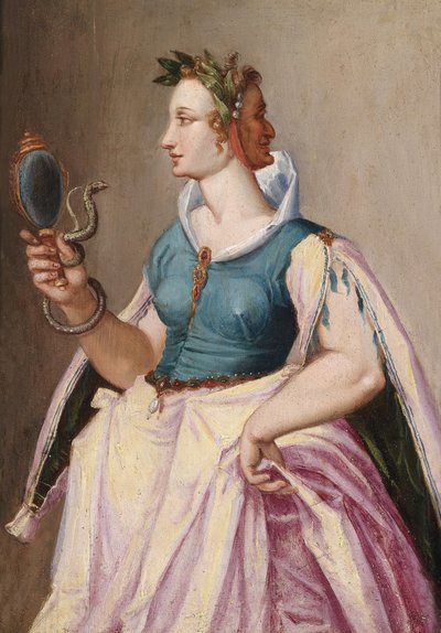 Allegory of Vanity, a Janus-Headed Woman with a Mirror, Around Which a Snake Coils by Peter Candid